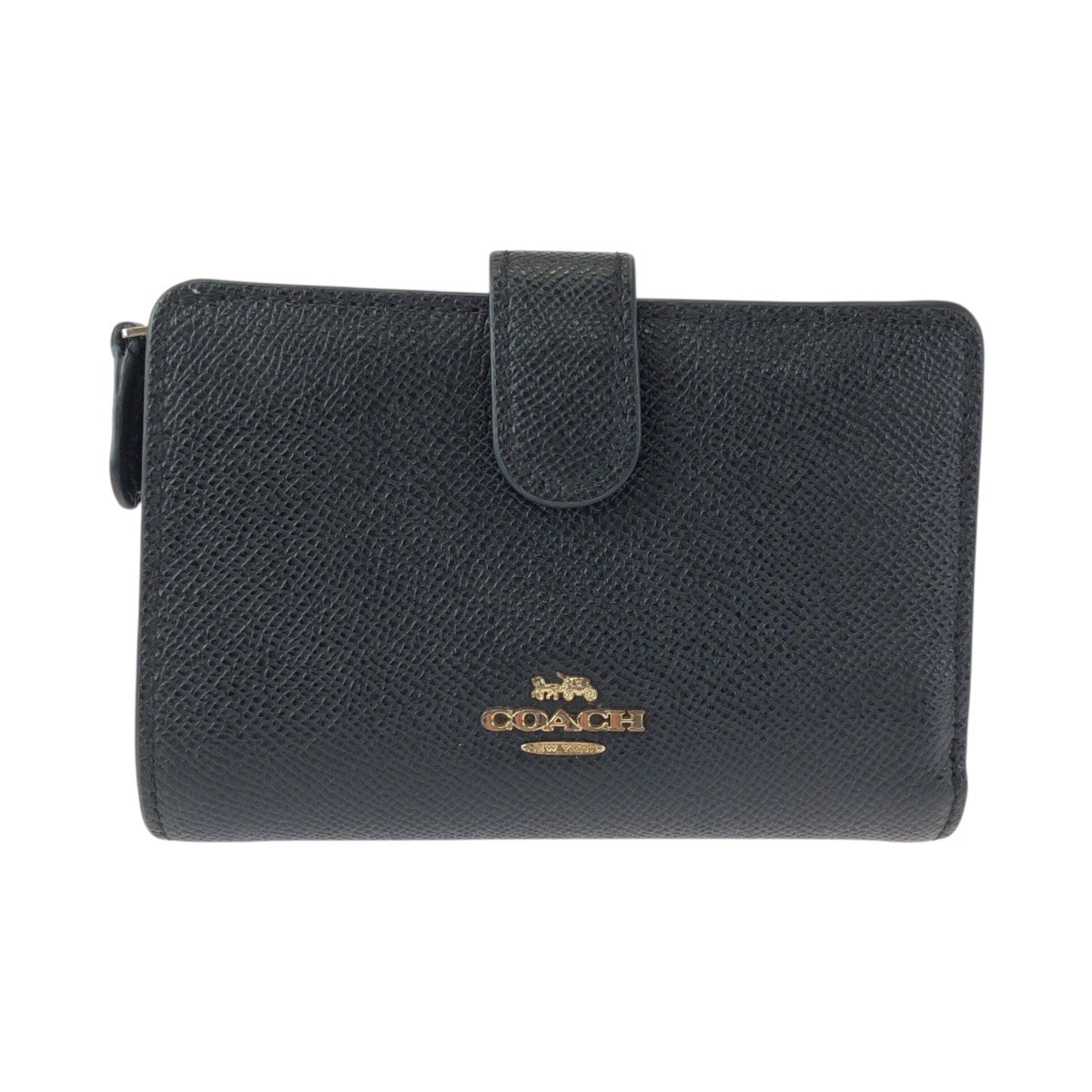 美品 COACH コーチ ブラック 黒 ゴールド金具 レザー 折り財布 コンパクトウォレット 600293 【中古】