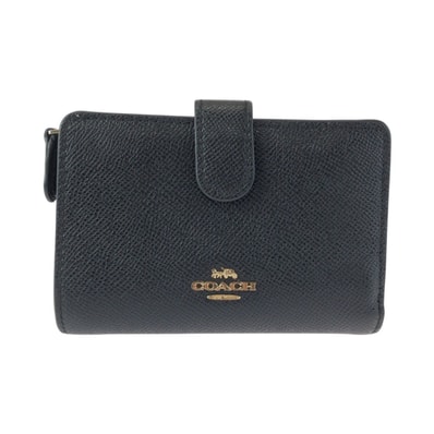 美品 COACH コーチ ブラック 黒 ゴールド金具 レザー 折り財布 コンパクトウォレット 600293 【中古】