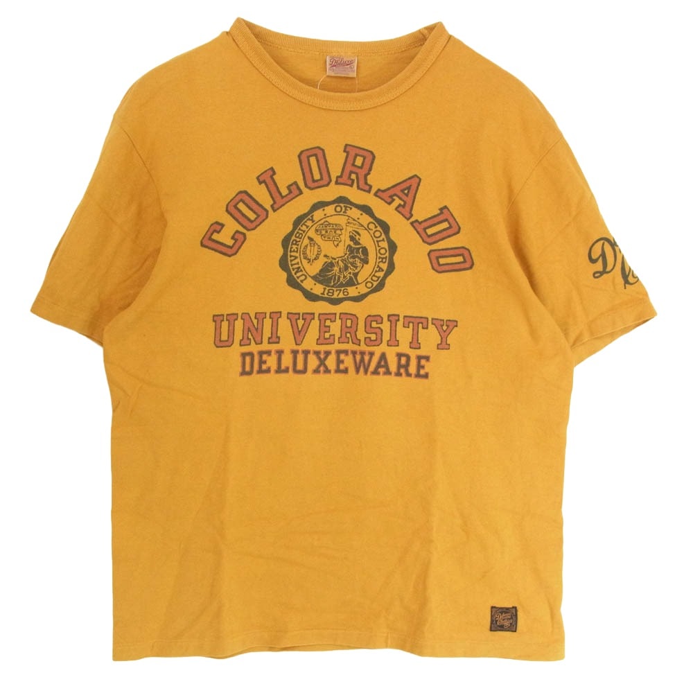 DELUXE デラックス Tシャツ COLORAD カレッジ 半袖 クルーネック ショートスリーブ Tシャツ イエロー系 L【中古】