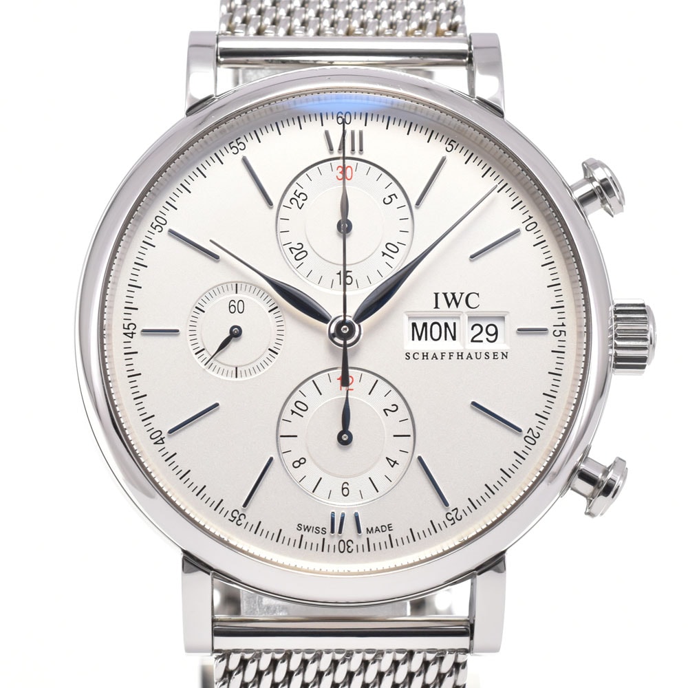 IWC IWC SCHAFFHAUSEN IW391037 ポートフィノ クロノグラフ デイデイト シルバー 自動巻き メンズ 美品 箱・保証書付き 腕時計 G#147199