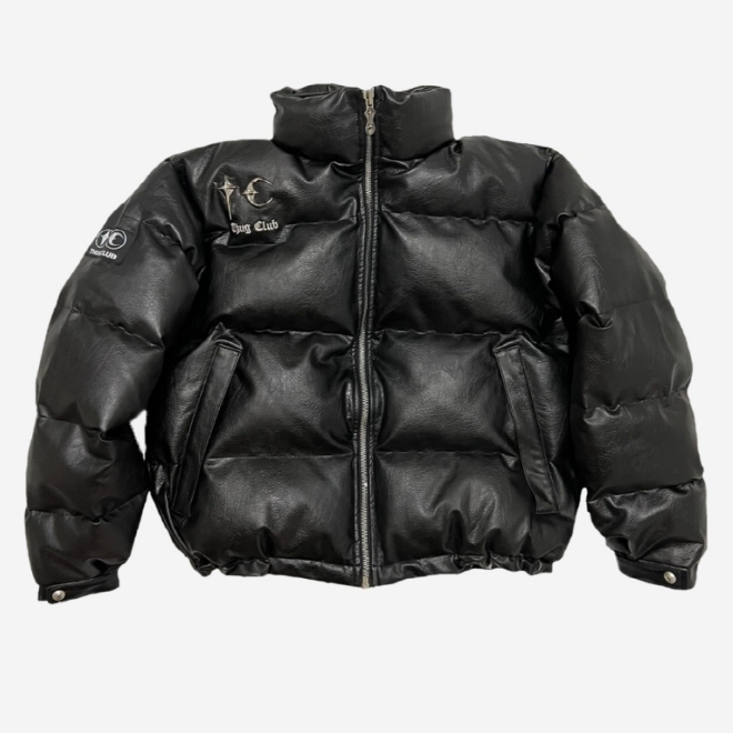 THUG CLUB TC Leather Puffer Jacket "BLACK"