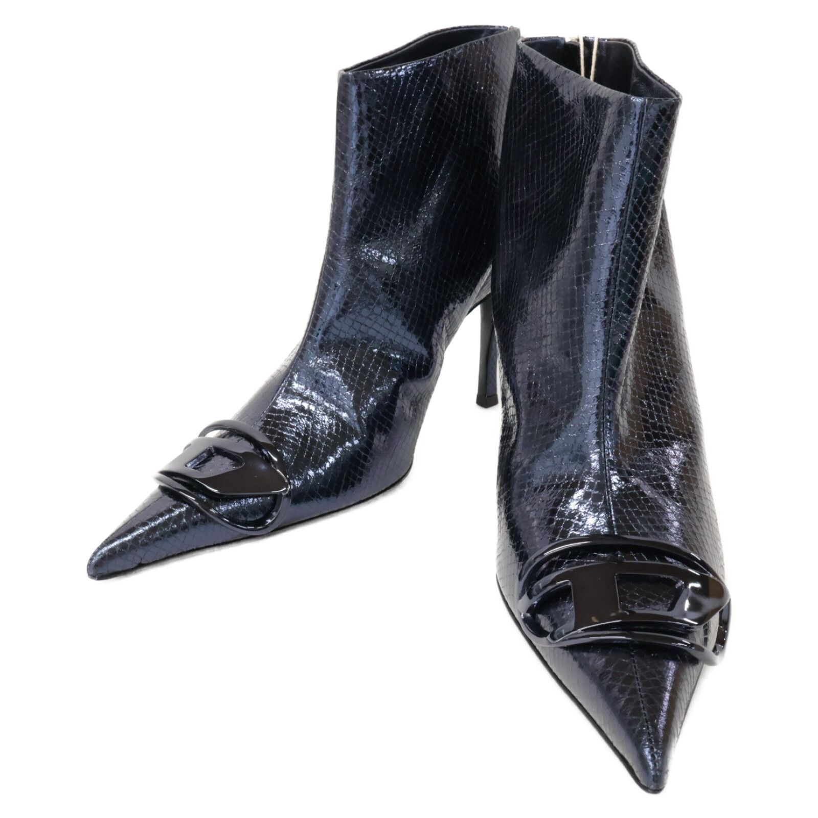 ディーゼル 【美品】Y03323 P6356 T6067 D-VENUS AB 型押し ポインテッドトゥ 40