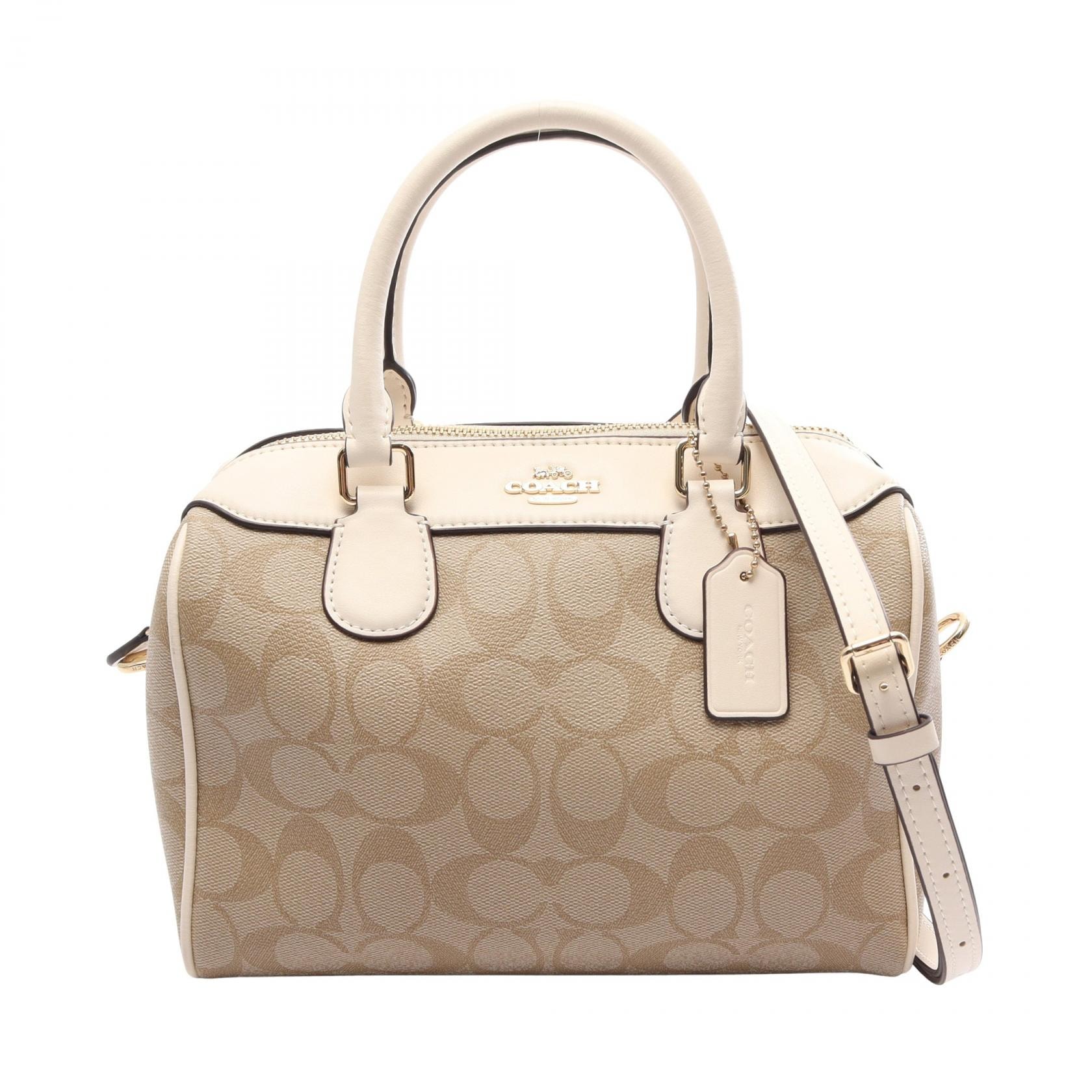 コーチ COACH ミニベネット シグネチャー 2WAY ハンドバッグ バッグ PVCコーティングキャンバス レザー レディース ベージュ系 / ホワイト系 F32203 【中古】