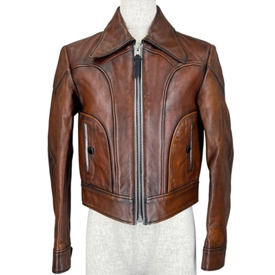 美品 コーチ ライダースジャケット Landscape ブラウン レディース 0 26236