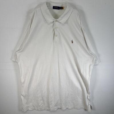 古着 ポロ・ラルフローレン POLO RALPH LAUREN 半袖 ポロシャツ 大きいサイズ ロゴ 刺繍 3ボタン 2XLT ホワイト 無地 メンズ