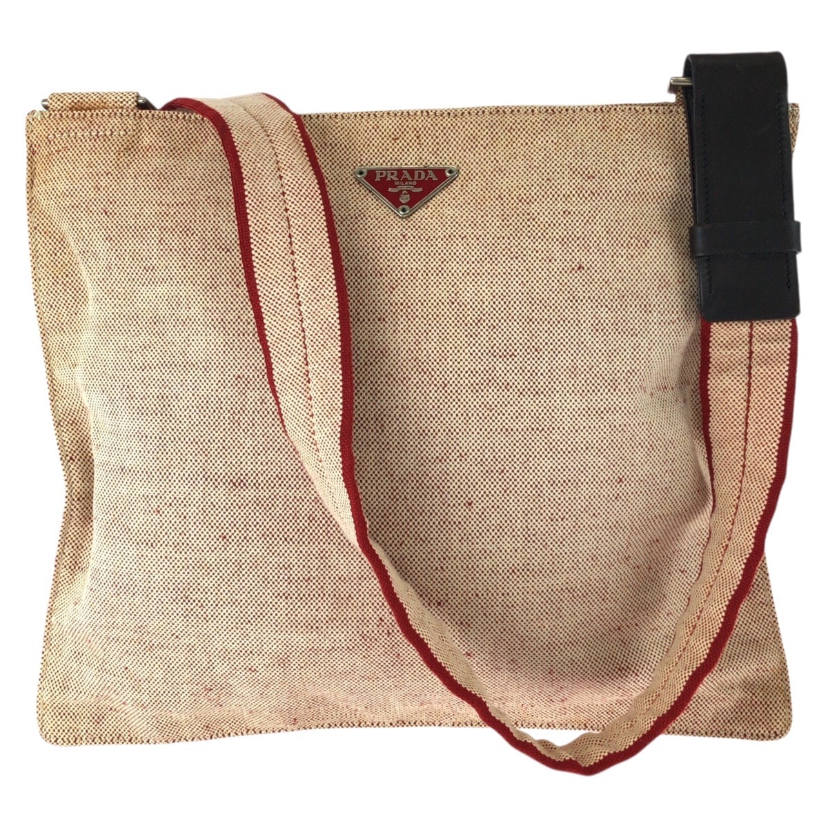 PRADA プラダ 三角ロゴプレート ピンク レッド シルバー金具 キャンバス ショルダーバッグ メッセンジャーバッグ 603728 【中古】