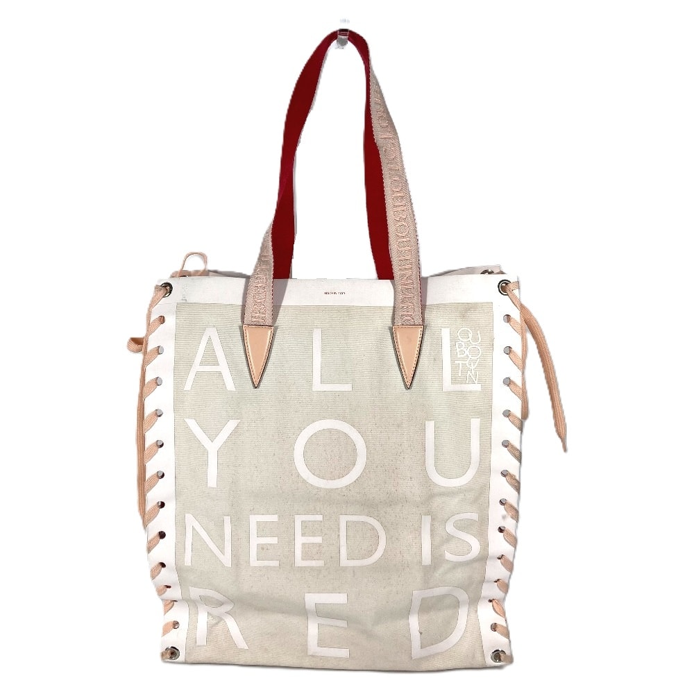 クリスチャンルブタン Christian Louboutin カバレース CABALACE  縦型 トートバッグ カバン シューレース ショルダーバッグ キャンバス/レザー ホワイト 美品