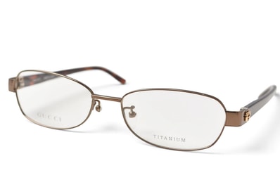 グッチ メガネフレーム チタン 日本製 アイウェア GUCCI GG9695/J ブラウン/ライン レディース【中古】