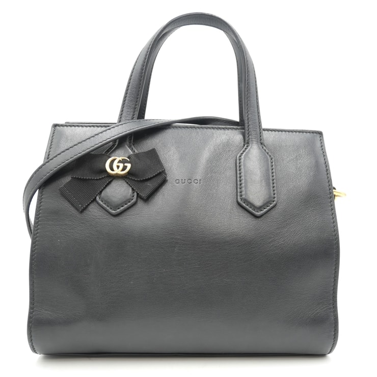 GUCCI(グッチ)GGリボン 2WAY ハンドバッグ ショルダーバッグ 日本限定 ブラック レザー ゴールド金具 レディース 443089【中古】