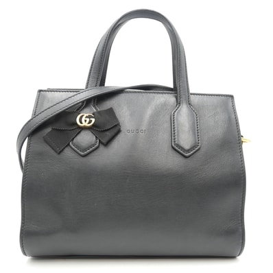 GUCCI(グッチ)GGリボン 2WAY ハンドバッグ ショルダーバッグ 日本限定 ブラック レザー ゴールド金具 レディース 443089【中古】