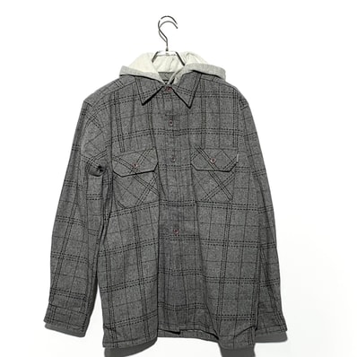 STUSSY Plaid Shirt Layered Hoodie Grey