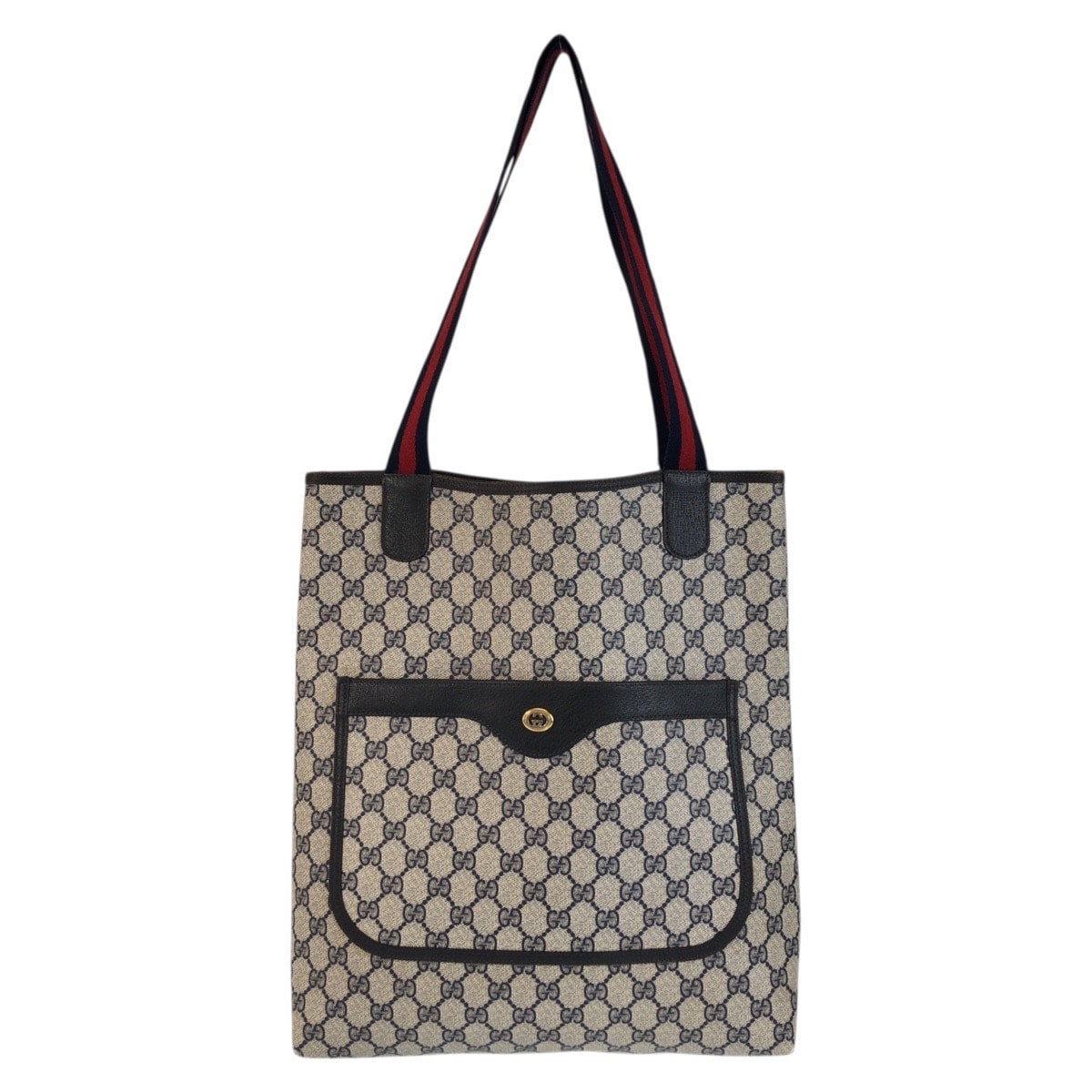 美品 GUCCI グッチ ヴィンテージ シェリーライン グレー ネイビー GGスプリームキャンバス トートバッグ ショルダーバッグ 601736 【中古】