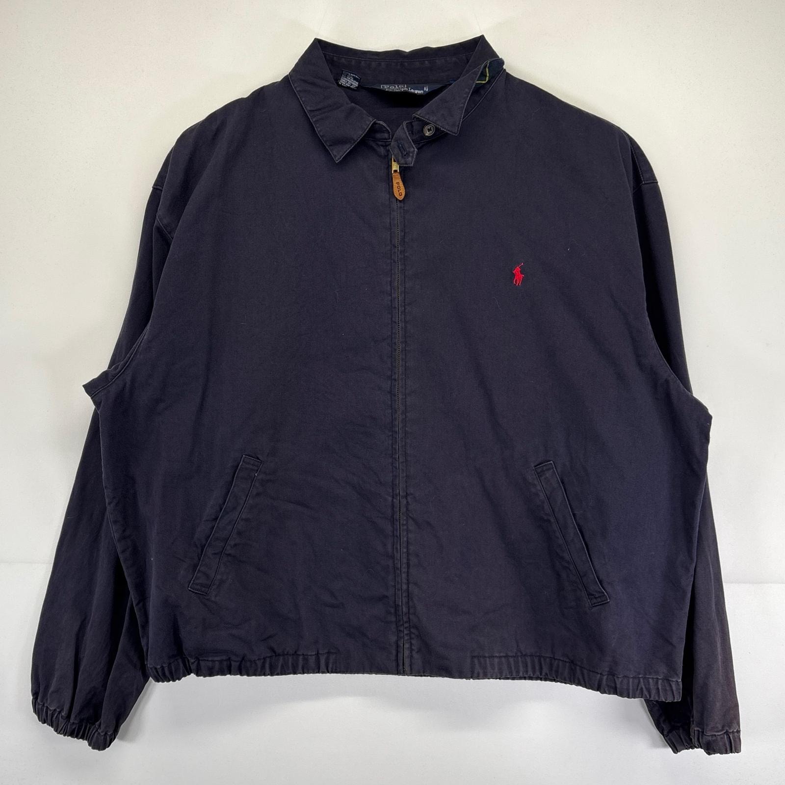 古着 ポロバイラルフローレン Polo by Ralph Lauren スウィングトップジャケット 大きいサイズ チンスト ワンポイントロゴ刺繍 フルジップ 2XL  ブラック メンズ