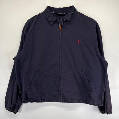 古着 ポロバイラルフローレン Polo by Ralph Lauren スウィングトップジャケット 大きいサイズ チンスト ワンポイントロゴ刺繍 フルジップ 2XL ブラック メンズ