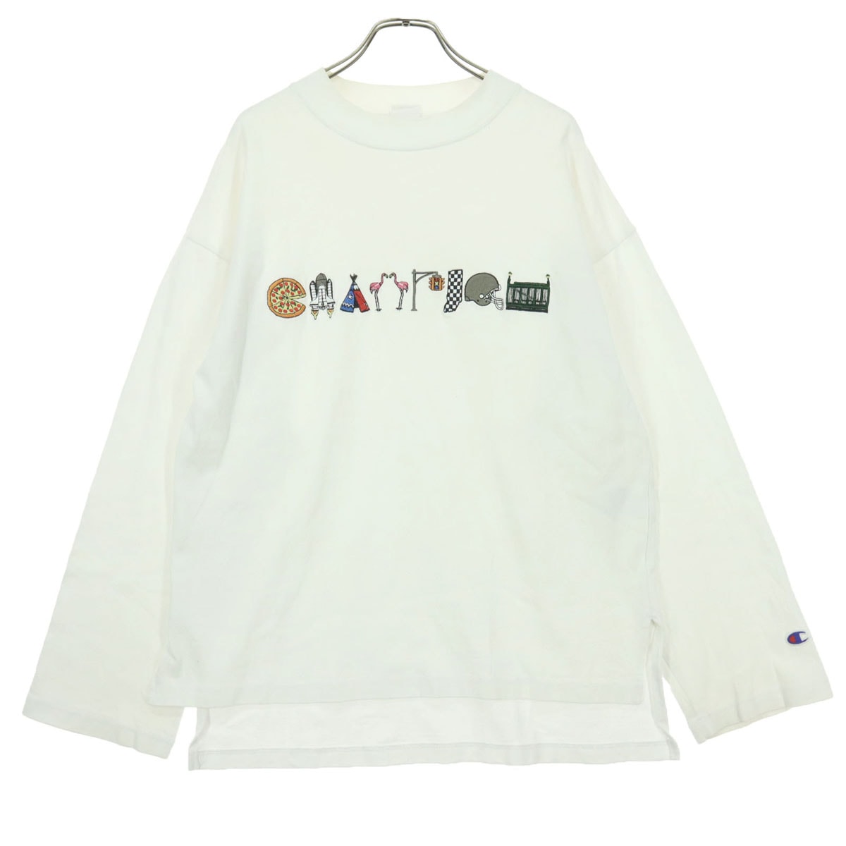 Champion チャンピオン ワッペン 長袖 クルーネック コットン トレーナー M ホワイト