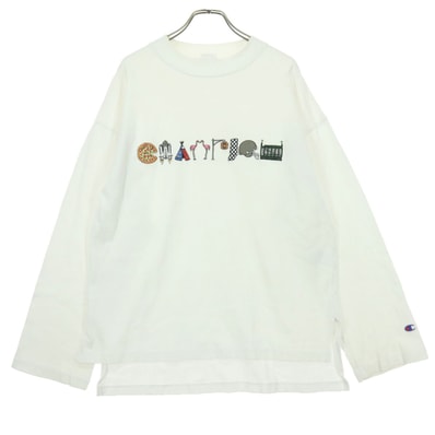 Champion チャンピオン ワッペン 長袖 クルーネック コットン トレーナー M ホワイト