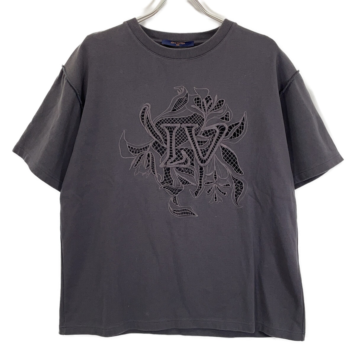 ルイヴィトン RM201 TCE HIY88W 20SS チャコール LVヴェジェトゥルレースエンブロイダリーTシャツ L