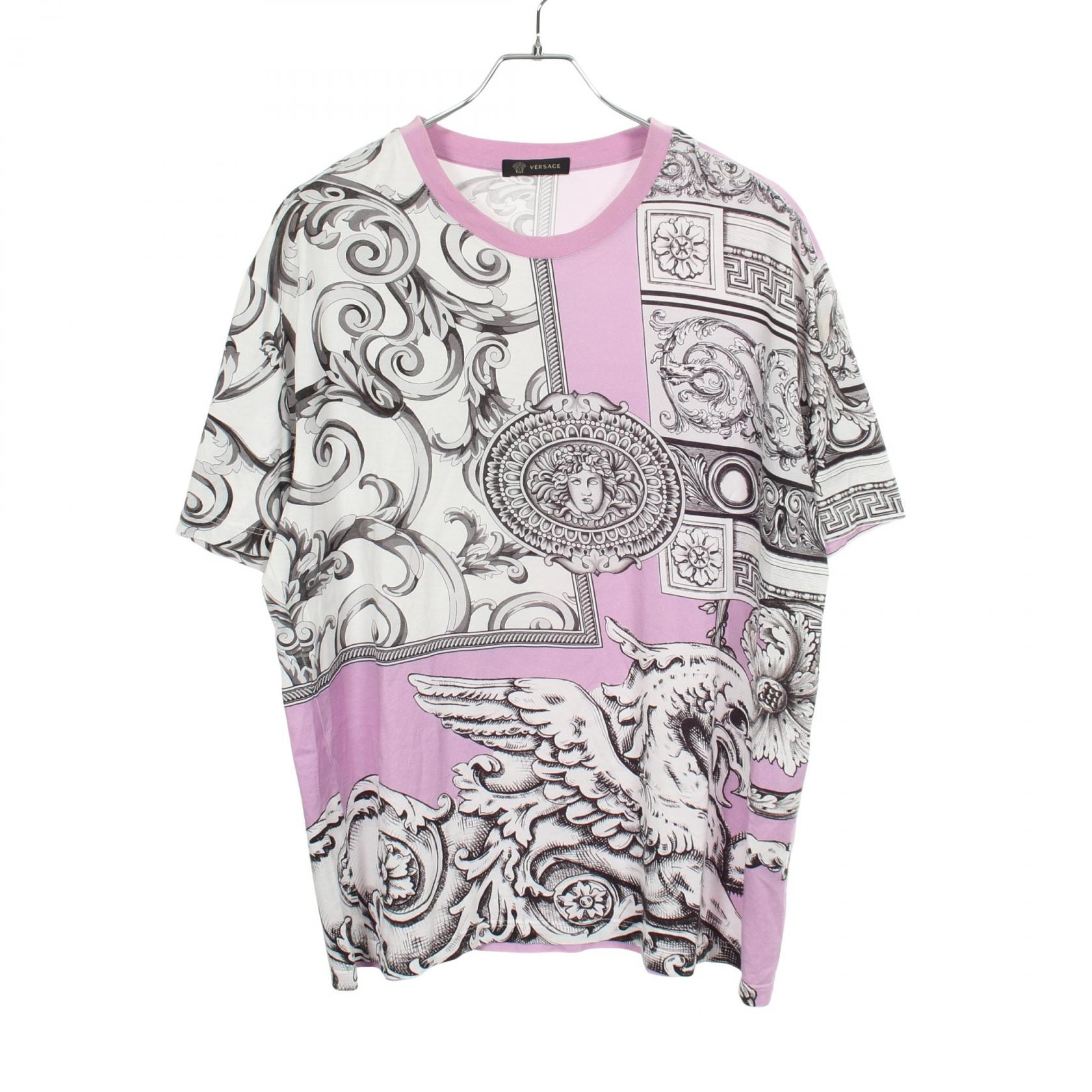 ヴェルサーチ VERSACE メデューサ 総柄 半袖Tシャツ 衣料品 トップス コットン メンズ ホワイト系 / パープル系 【中古】