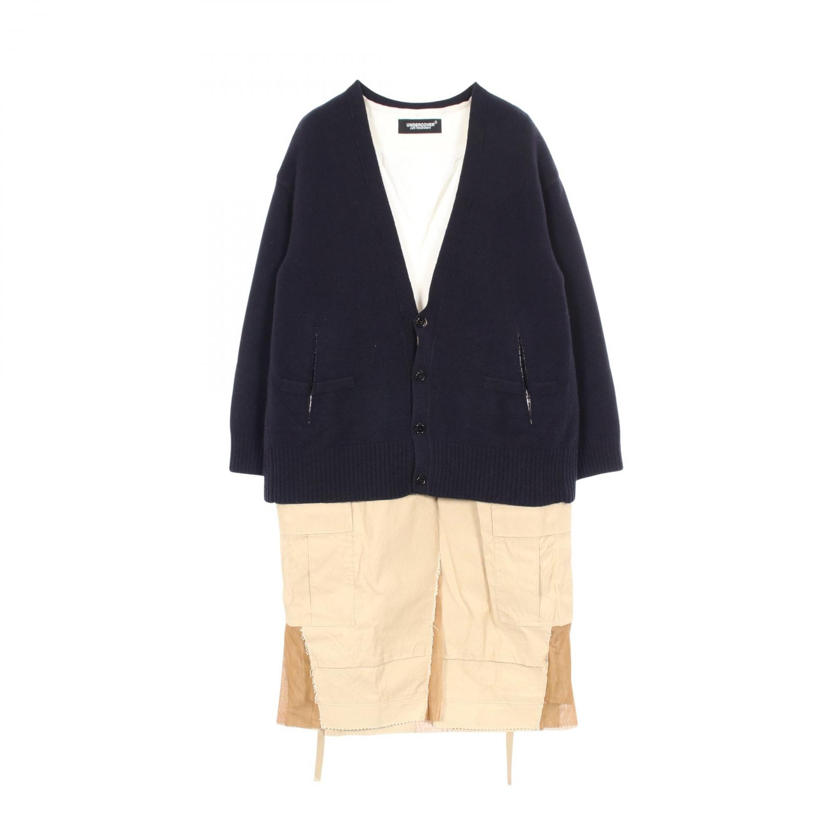 アンダーカバー UNDERCOVER レイヤード 切替 衣料品 アウター ウール コットン ナイロン メンズ ネイビー系 / ベージュ系 【中古】