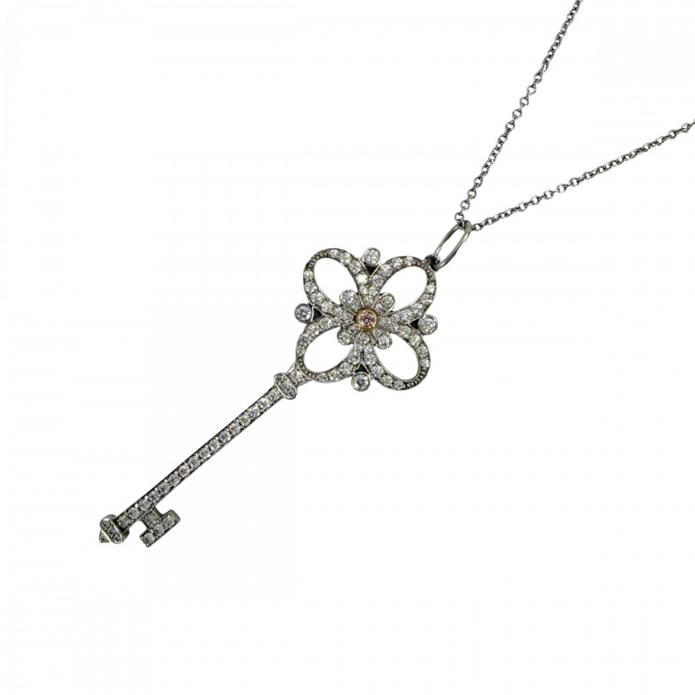 TIFFANY&Co. ティファニー ネックレス ビクトリア キー 鍵 ジュエリー アクセサリー Pt950プラチナ  18Kイエローゴールド   ピンクダイヤモンド レディース 約7.1g【中古品】