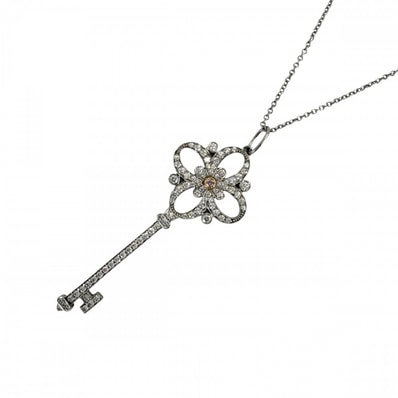 TIFFANY&Co. ティファニー ネックレス ビクトリア キー 鍵 ジュエリー アクセサリー Pt950プラチナ 18Kイエローゴールド ピンクダイヤモンド レディース 約7.1g【中古品】