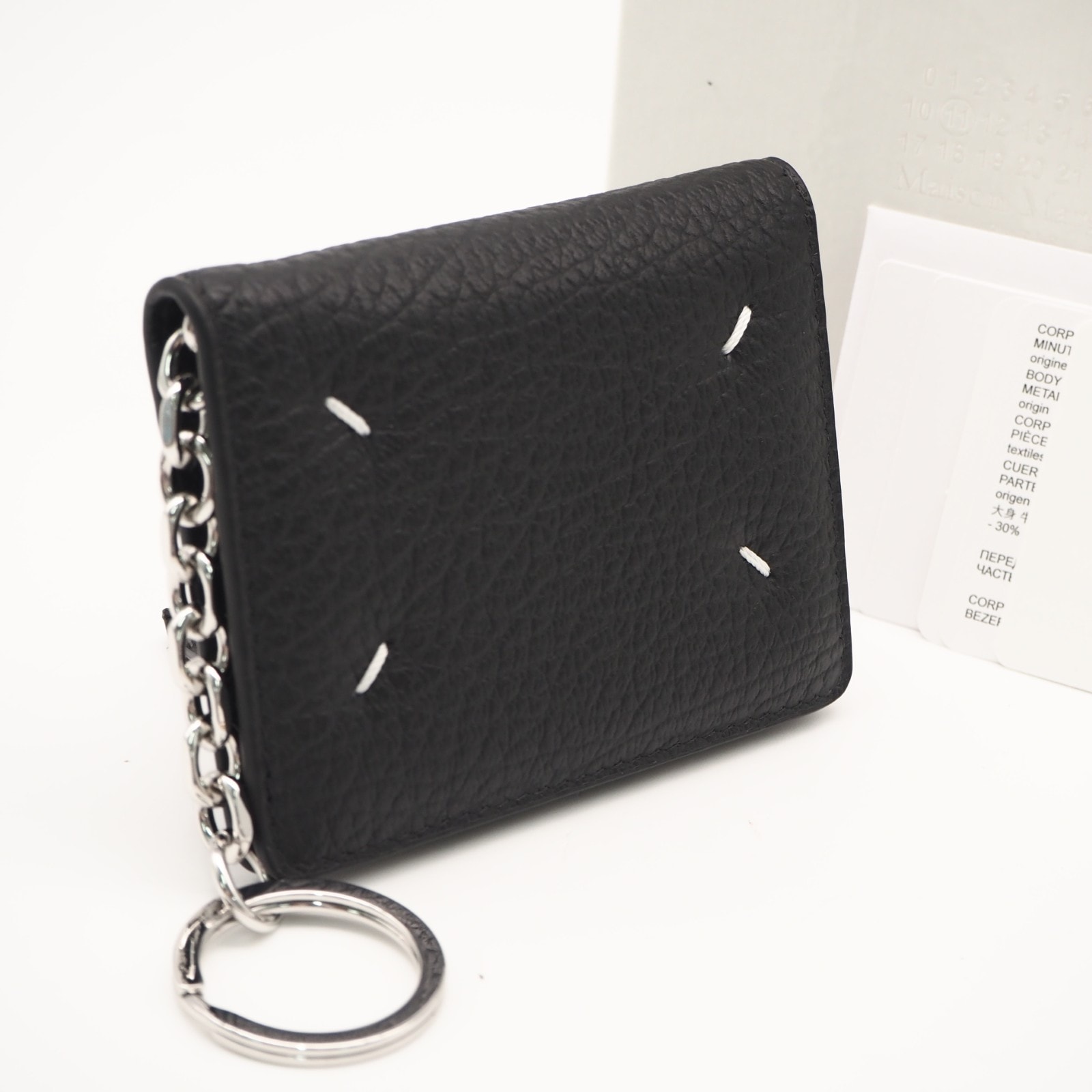 未使用 MAISON MARGIELA メゾンマルジェラ 4ステッチ カードケース キーケース キーリング S56UI0128 カードケース ブラック ホワイト カーフレザー メンズ