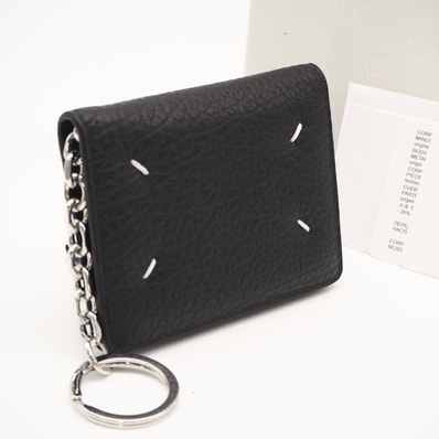 未使用 MAISON MARGIELA メゾンマルジェラ 4ステッチ カードケース キーケース キーリング S56UI0128 カードケース ブラック ホワイト カーフレザー メンズ