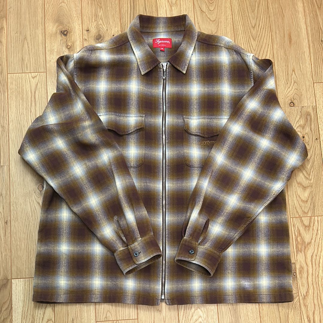 Supreme Shadow Plaid Flannel Zip Up Shirt "Brown"