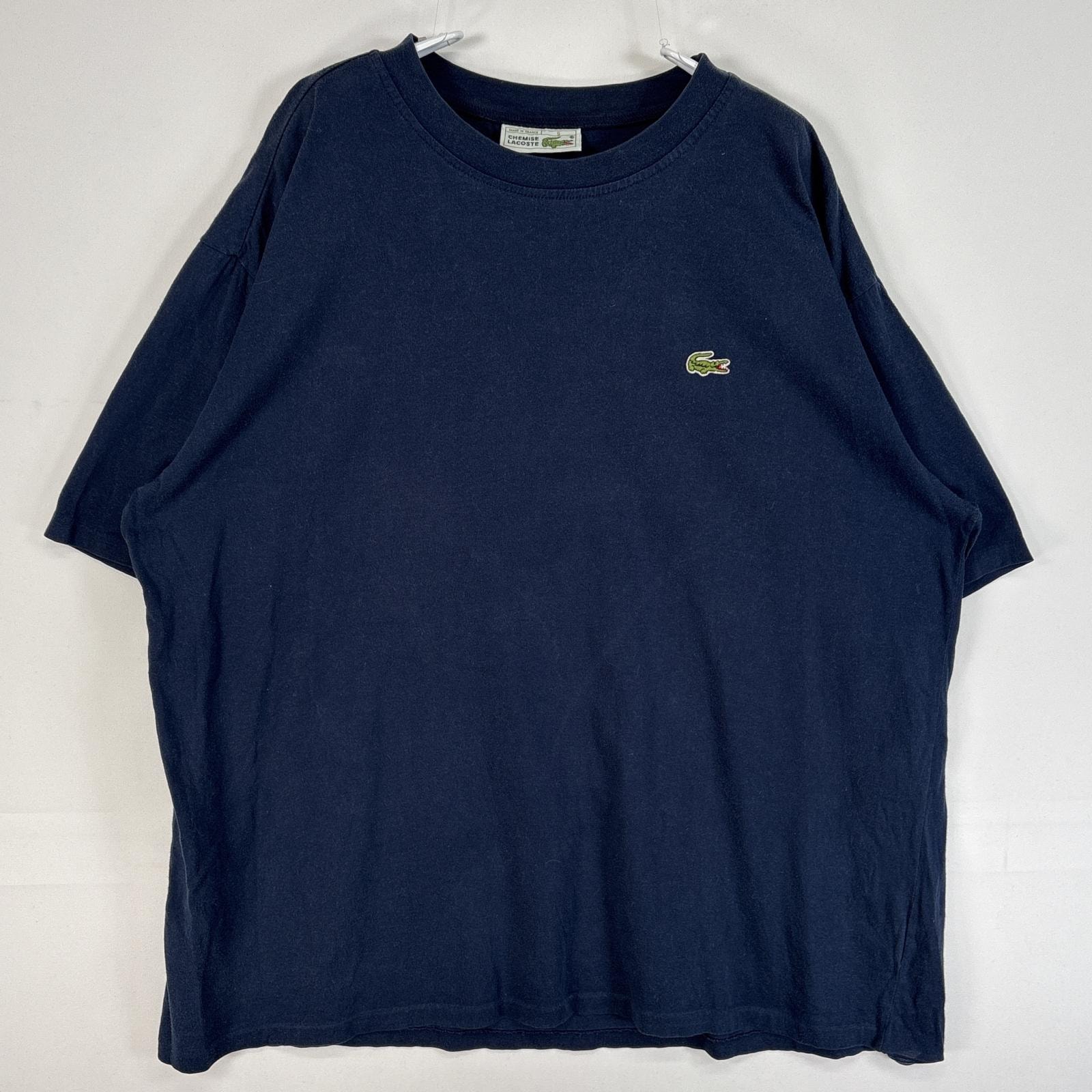 古着 ラコステ LACOSTE 半袖Tシャツ ワンポイント ロゴ クルーネック フランス製 5 M  ネイビー 無地 メンズ