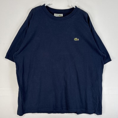 古着 ラコステ LACOSTE 半袖Tシャツ ワンポイント ロゴ クルーネック フランス製 5 M ネイビー 無地 メンズ