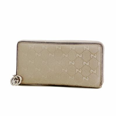 ★SALE【6fd5001-k】グッチ 長財布 GGインプリメ 212110 PVC グレージュ シルバー金具【中古】レディース