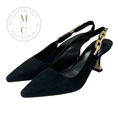 ルイヴィトン LOUIS VUITTON スパークルライン パンプス 靴 シューズ スエード ブラック 黒 ゴールド チェーン スリングバック