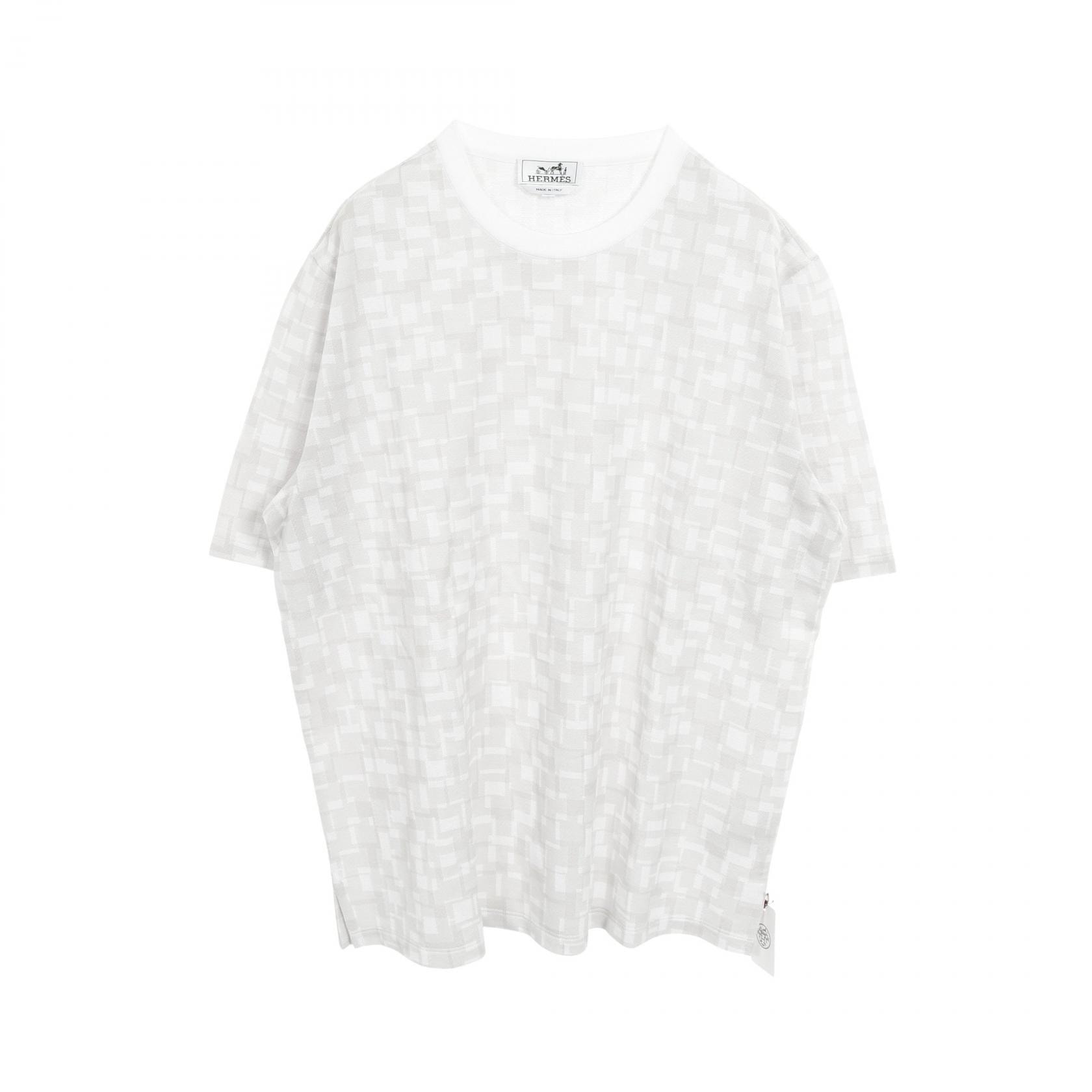 エルメス HERMES Calques en H カットソー 衣料品 トップス コットン ホワイト メンズ グレー系 / ホワイト系 H557990HA 【中古】