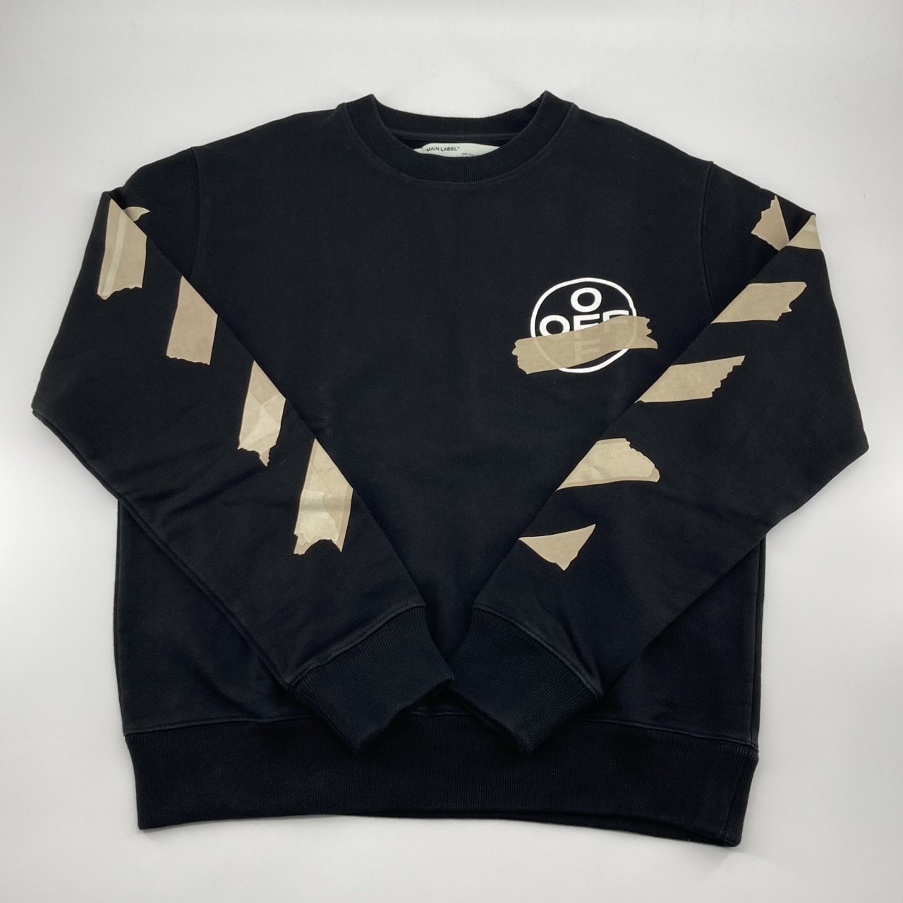 OFF-WHITE(オフホワイト) Tape Diag Arrows Slim クルーネック アローロゴ オーバーサイズ M OMBA025R20E30002 スウェット ブラック×ベージュ