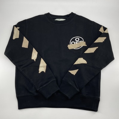 OFF-WHITE(オフホワイト) Tape Diag Arrows Slim クルーネック アローロゴ オーバーサイズ M OMBA025R20E30002 スウェット ブラック×ベージュ