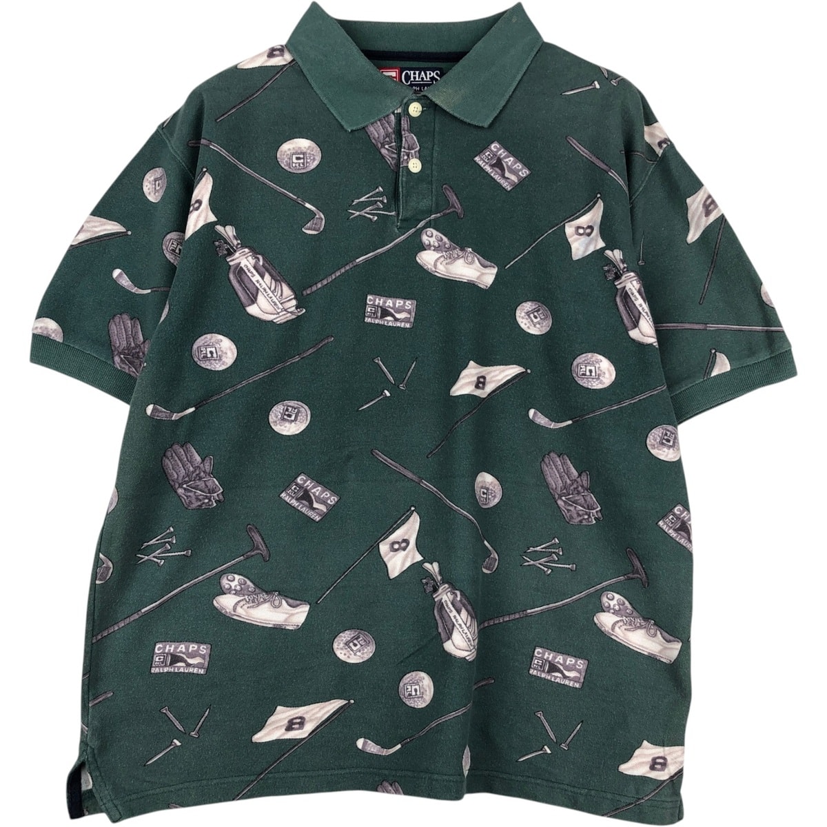 古着 ラルフローレン Ralph Lauren CHAPS チャップス 総柄 半袖 ポロシャツ メンズL相当/eaa620769