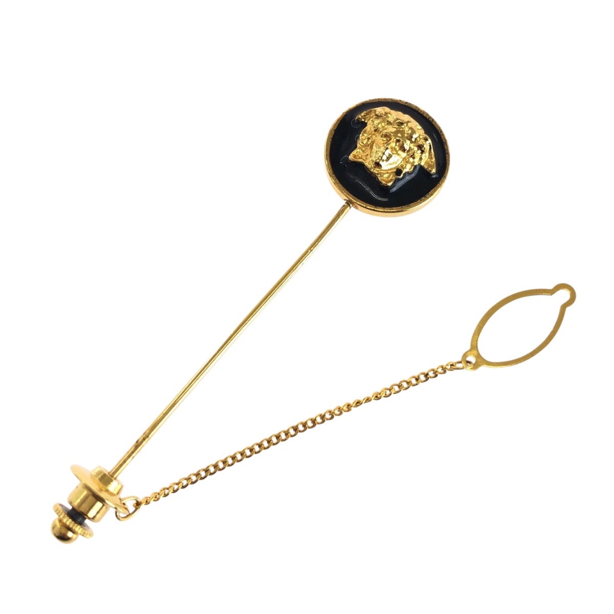 VERSACE ヴェルサーチ ヴィンテージ メデューサ ブラック 黒 ゴールド金具 メタル ネクタイピン ピンブローチ 1-0296089 【中古】