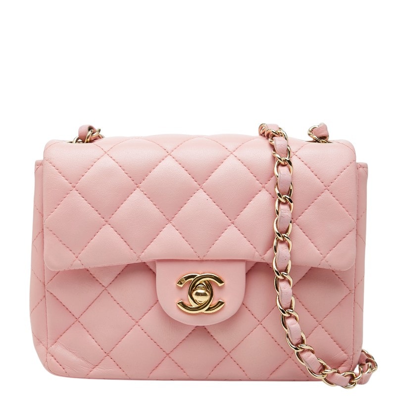 シャネル ミニマトラッセ ココマーク 斜め掛け チェーン ショルダーバッグ ピンク ラムスキン レディース CHANEL 【中古】