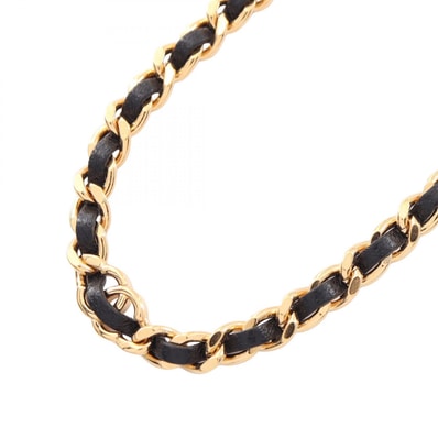 シャネル CHANEL ココマーク チェーン ネックレス ジュエリー GP(ゴールドメッキ) レザー レディース ゴールド系 / ブラック系 【中古】