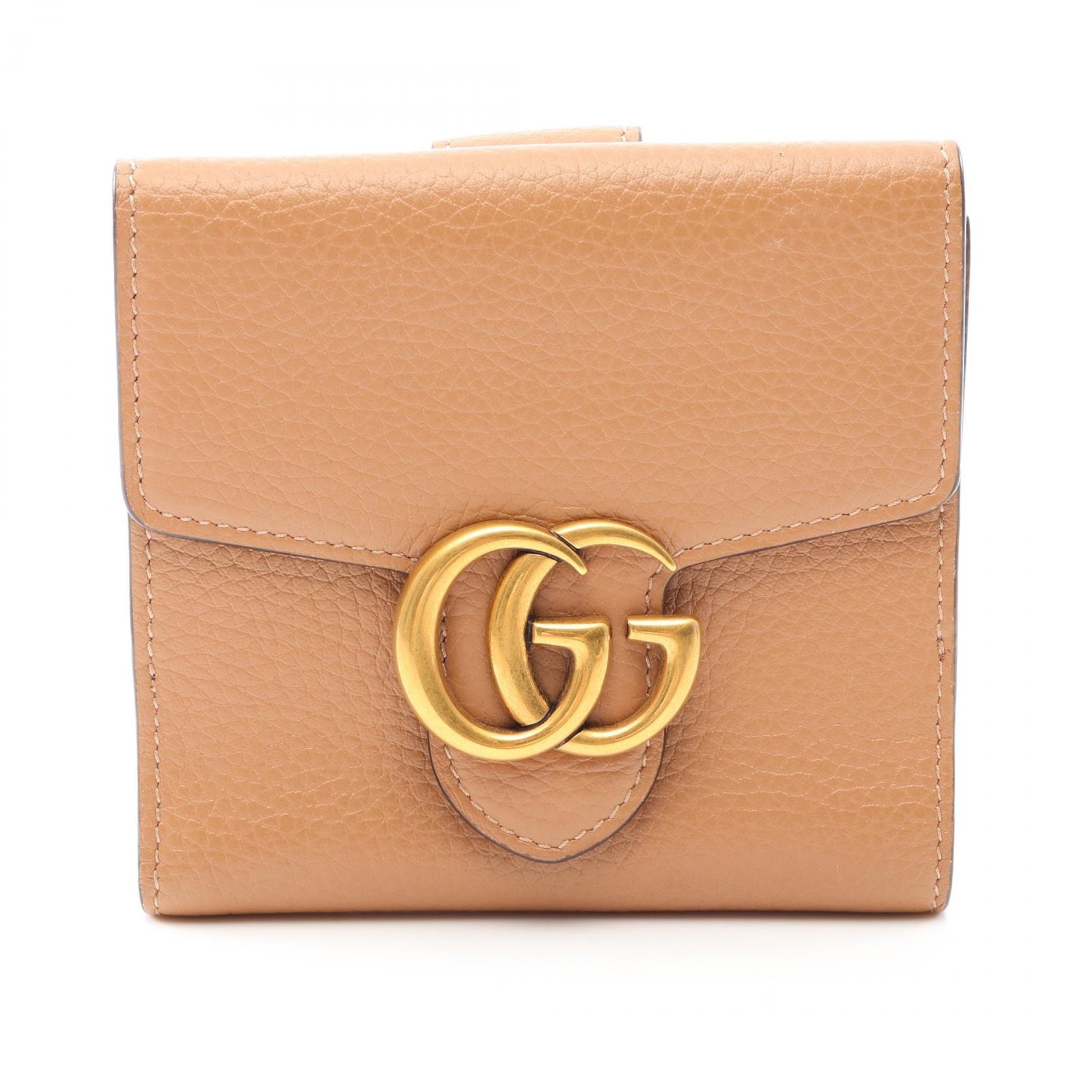 グッチ GUCCI GGマーモント 二つ折り財布 財布 レザー レディース ブラウン系 782749 【中古】