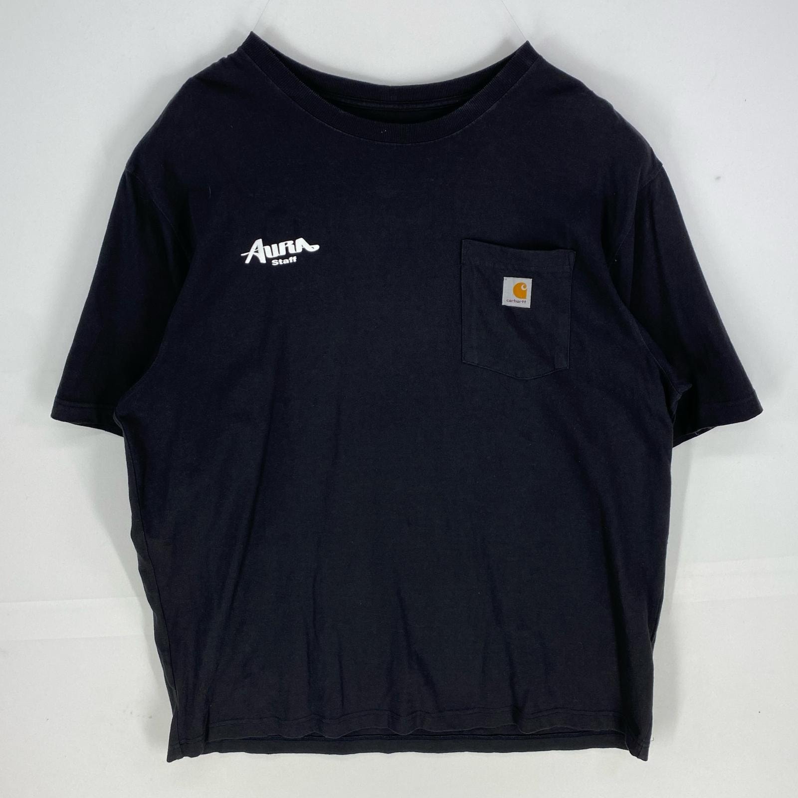 古着 カーハート Carhartt 半袖Tシャツ 胸ポケット ワンポイント ルーズフィット クルーネック XL  ブラック系 メンズ