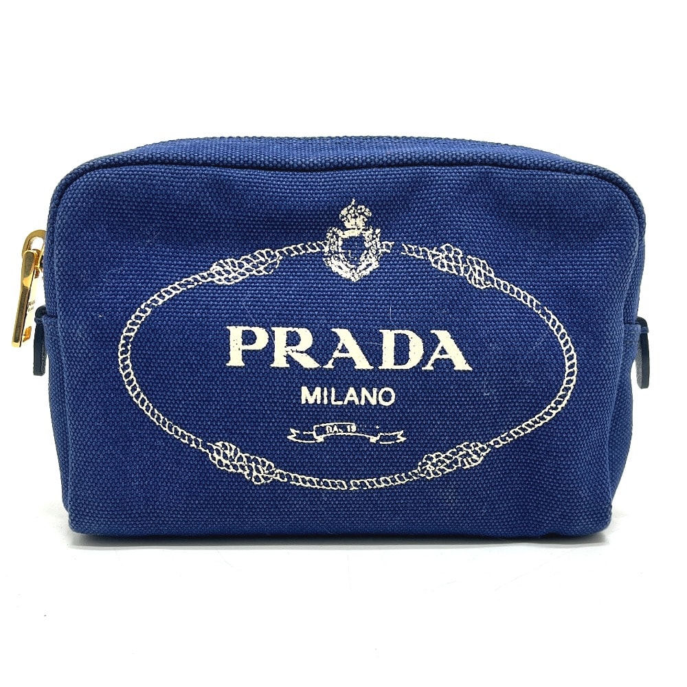 プラダ PRADA ロゴプリント カナパ 1NA021 化粧ポーチ 小物入れ ポーチ キャンバス ブルー