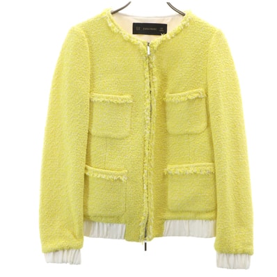 ZARA ザラ ツイード ノーカラージャケット XS イエロー