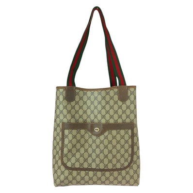 GUCCI グッチ ヴィンテージ オールドグッチ シェリーライン ベージュ ブラウン GGスプリームキャンバス レザー/ トートバッグ ショルダーバッグ 506755 【中古】