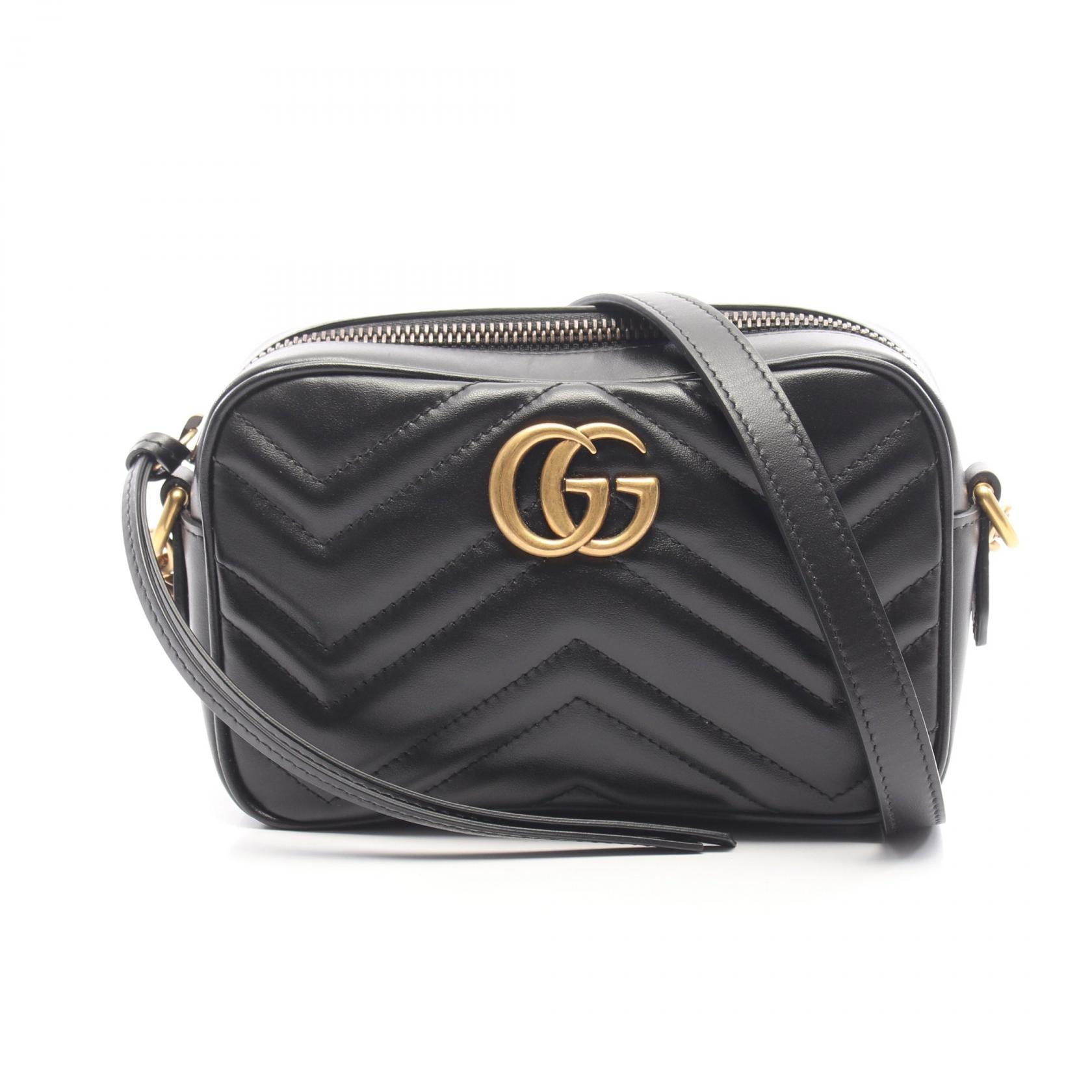 グッチ GUCCI GGマーモント キルティング ミニバッグ ショルダーバッグ バッグ レザー レディース ブラック系 448065 【中古】