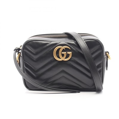 グッチ GUCCI GGマーモント キルティング ミニバッグ ショルダーバッグ バッグ レザー レディース ブラック系 448065 【中古】