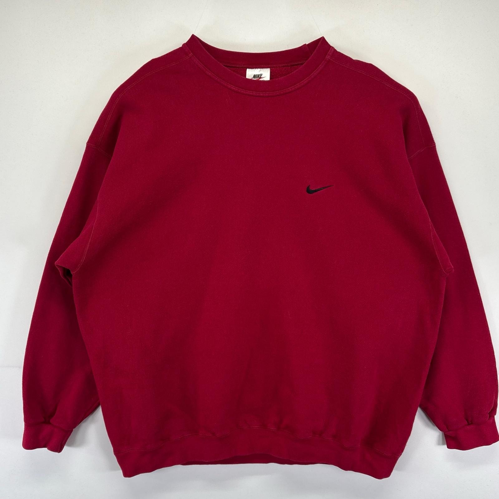 古着 90's/90年代 ナイキ NIKE USA製 スウェット 大きいサイズ トレーナー ワンポイントロゴ クルーネック 2XL  レッド メンズ