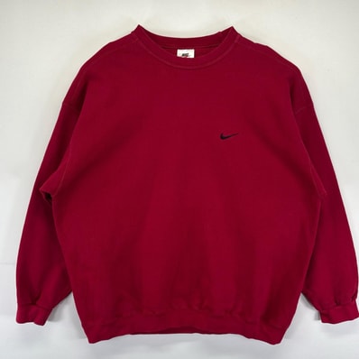 古着 90's/90年代 ナイキ NIKE USA製 スウェット 大きいサイズ トレーナー ワンポイントロゴ クルーネック 2XL レッド メンズ