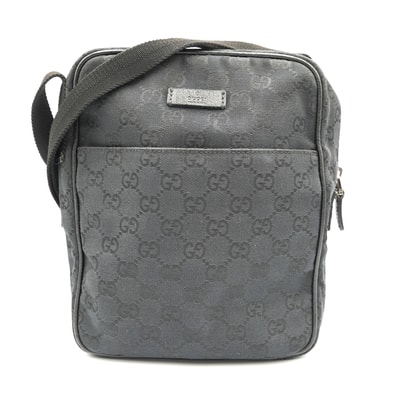 GUCCI(グッチ)GGキャンバス ショルダーバッグ ブラック キャンバス レザー メンズ ユニセックス 斜め掛け 【中古】