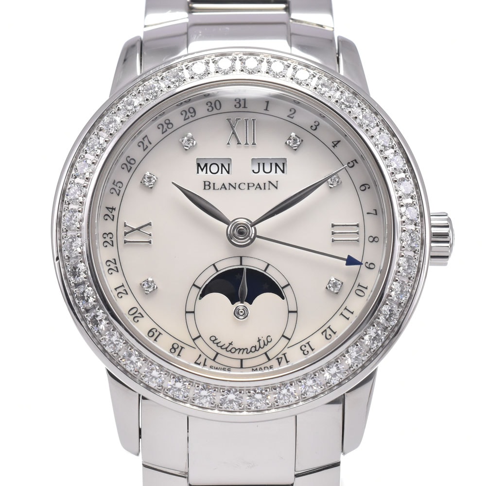 値下 ブランパン Blancpain 2360-4691A-71 レマン ダイヤモンド ホワイトシェル レディース 美品 箱・保証書付き 腕時計 N#148414
